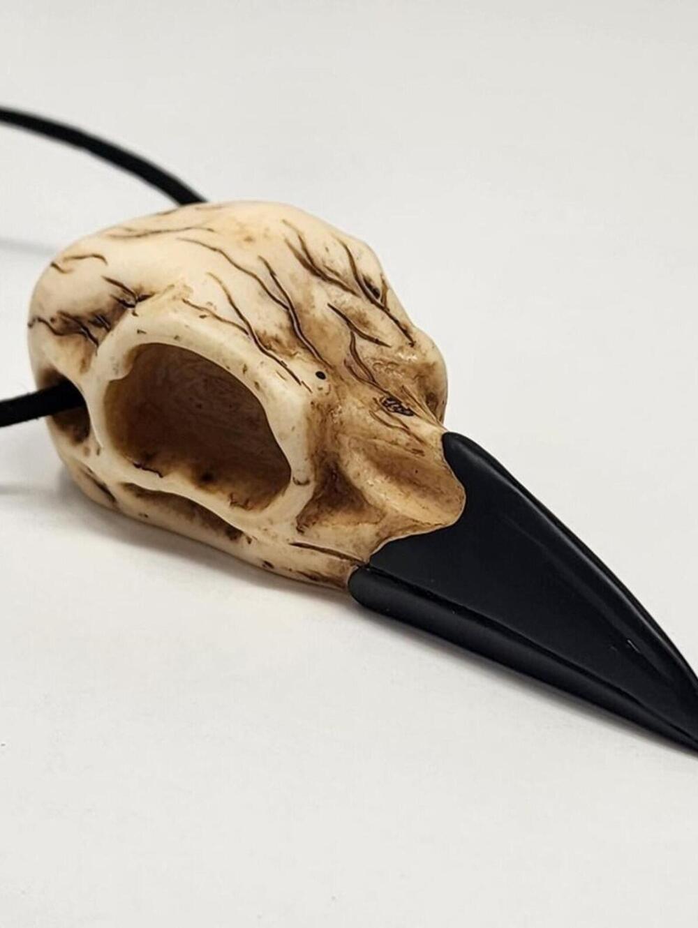 Faux Raven Crow Skull Necklace